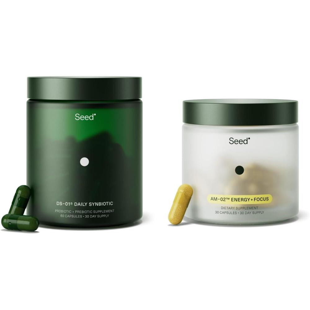 image:imageSeed DS01 Daily Synbiotic amp AM02 Energy Focus Bundle Probiotic and Nootroptic Supplment for Women and Men Vegan 30Day Supply