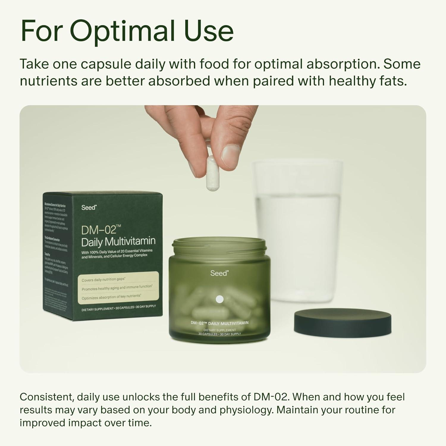 image:imageSeed DM02 Daily Multivitamin 100 DV Essential Vitamins and Minerals for Women amp Men Helps Fill Daily Nutrient Gaps Immune Bone Hair Skin amp Nails Health Vegan 30 Capsules 30Day Supply