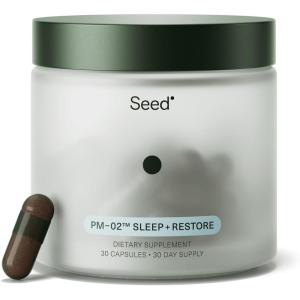 Seed PM-02 Sleep + Restore – Sleep Aid for Women & Men – Non-Habit Forming Bioidentical Melatonin & Ashwagandha – Vegan & Shelf-Stable – 30 Capsules (30-Day Supply)